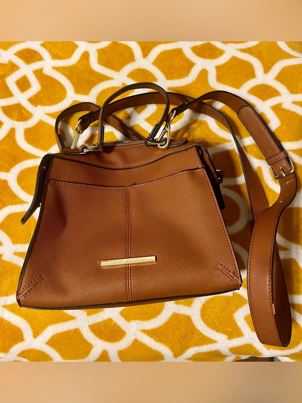 Steve Madden Brown Satchel Top Handle Zip Bag, Adjustable Detachable Strap